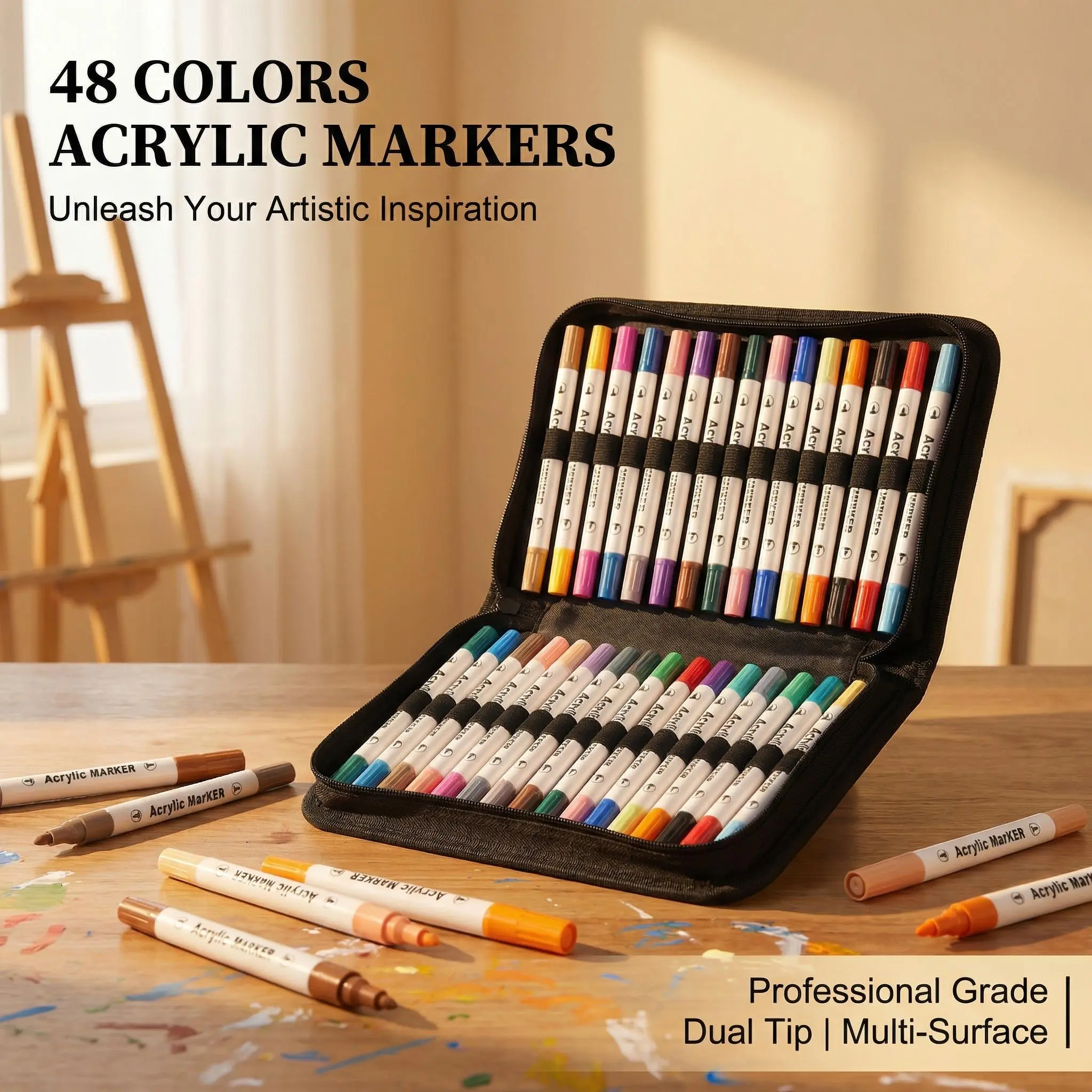 Dual-Tip Acrylic Art Marker Pens, Gradient Multicolor, Smooth and Quick-Drying, Office Stationery for Artists with Vibrant Details and Versatility in Creative Endeavors
