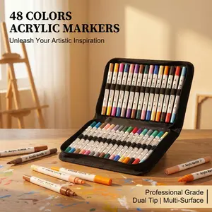 Dual tip acrylic markers with gradient colors, smooth and quick-drying, ideal for art creation and DIY crafts