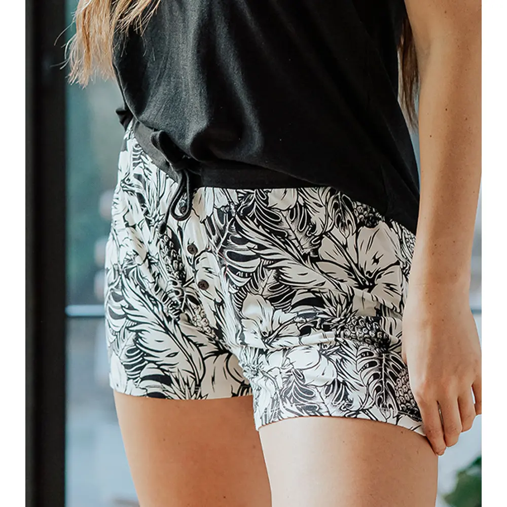 Women's Bamboo Sleep Short - Soft Black Pineapple Print