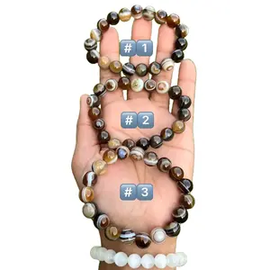 Crystal Bead Elastic Bracelet Coffee Onyx 12mm