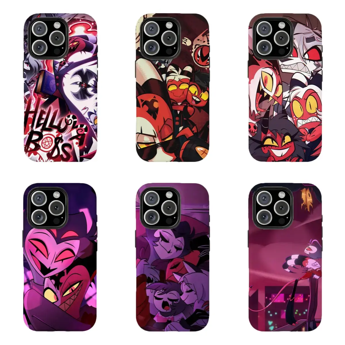 Helluva B0ss Anime Character Collage Phone Case Dark Gothic Cartoon Printed Shockproof Protective Case Gift for Her Him Compatible for iPhone 11 12 13 14 15 16 17 Pro Max Plus Air Mini Indie Web Animation Core Sturdy Defense Armor