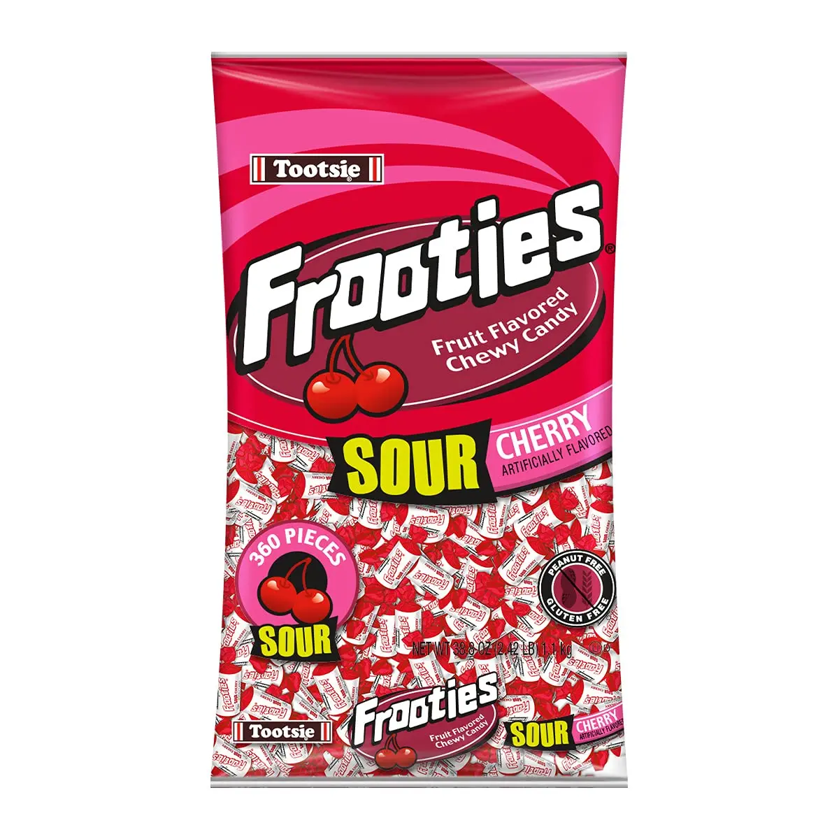 Tootsie Roll Sour Frooties - 2 Pound Bag of Individually Wrapped Chewy Candy \u2013 Gluten Free, Peanut Free \u2013 Sour Cherry, 38.8 oz.