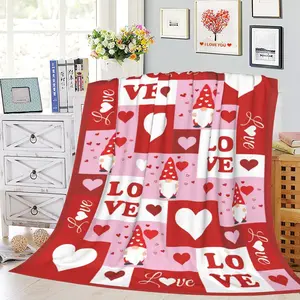 Happy Valentine's Day Throw Blanket Valentine's Day Heart Cute Gnome Soft Flannel Blanket Holiday Warm Cozy Lightweight Bed Blanket for Sofa Couch Bedroom