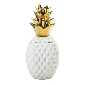 Gold Topped Pineapple Jar - Decorative Jar with Pineapple Top - Ideal for Bottles and Canisters - Floral Design Fruit Tin Organiser
