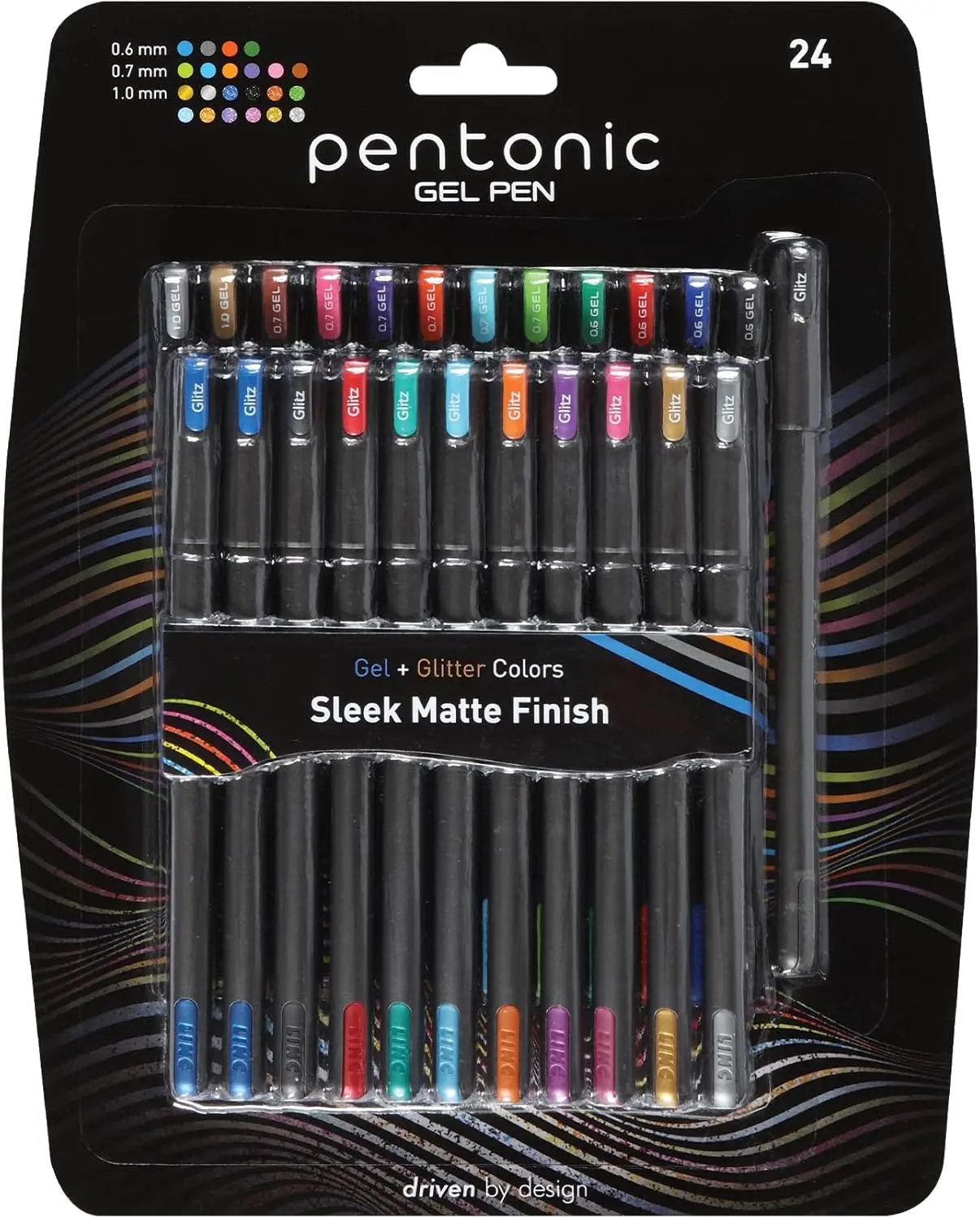 Gel Pens, 24 Count, Mixed Pack (12 Assorted Color Pens, 12 Glitter Pens), Medium & Fine Point, Smooth Writing For Journaling