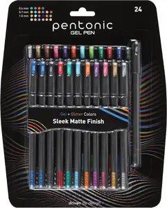 Gel Pens, 24 Count, Mixed Pack (12 Assorted Color Pens, 12 Glitter Pens), Medium & Fine Point, Smooth Writing For Journaling