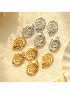 5 pieces of stainless steel threaded round pendants - French retro hammered hollow three-layer circular DIY jewelry accessories pendants