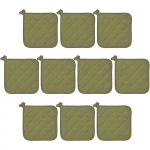 Economical Lightweight Bulk Potholders Ten (10) Pack Everyday Quality 6.5" Square  for Craft Projects Sage Green