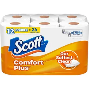 12 Double Rolls, 231 Sheets per Roll Scott ComfortPlus Toilet Paper, 1-Ply Toilet Tissue