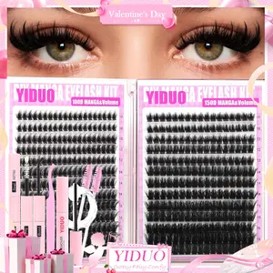 YIDUO 2 Styles Volume Lash Clusters Kit 100D/150D/Manga Spike Lashes Clusters Kit 8-18mm Cluster Eyelash Extension Kit 481 Pcs D-Curl With Lash Bond and Seal, Lash Remover, Lash Tweezers, Eyelash Brush DIY Eyelashes Kit DIY at Home Easily