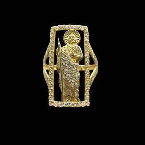 14K WOMENS ICED OUT RECTANGLE SAN JUDAS RING
