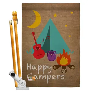 212 MAIN 28x40 in. Weatherproof Vertical Camping House Flag Set - Double-Sided View, Happy Campers Nature Design, Included Pole Bracket Hardware (Model BD-OU-HS-109045-IP-BO-D-US14-BD)