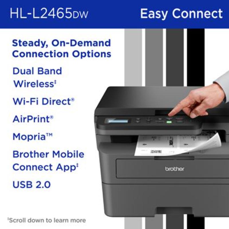 Brother HL-L2465DW Wireless Monochrome Laser Printer with Print Copy Scan Duplex & Mobile Printing Compact Multi-Function Solution