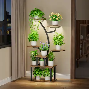 POZILAN Plant Stand Indoor with Grow Light Metal Plant Shelf,Flower Stand for Indoor Plants, Balcony, Living Room, Garden indoor metal Decorative