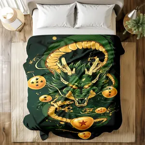 Dragon Ball Shenron Printed Blanket with Anime Dragon & Dragon Balls Prints - Soft & Skin-friendly, Long-Lasting & Quick-Drying, Machine Washable, Multi-Size for Bed, Sofa, Travel, Bedroom blanket, Blanket gifts for Anime Fans