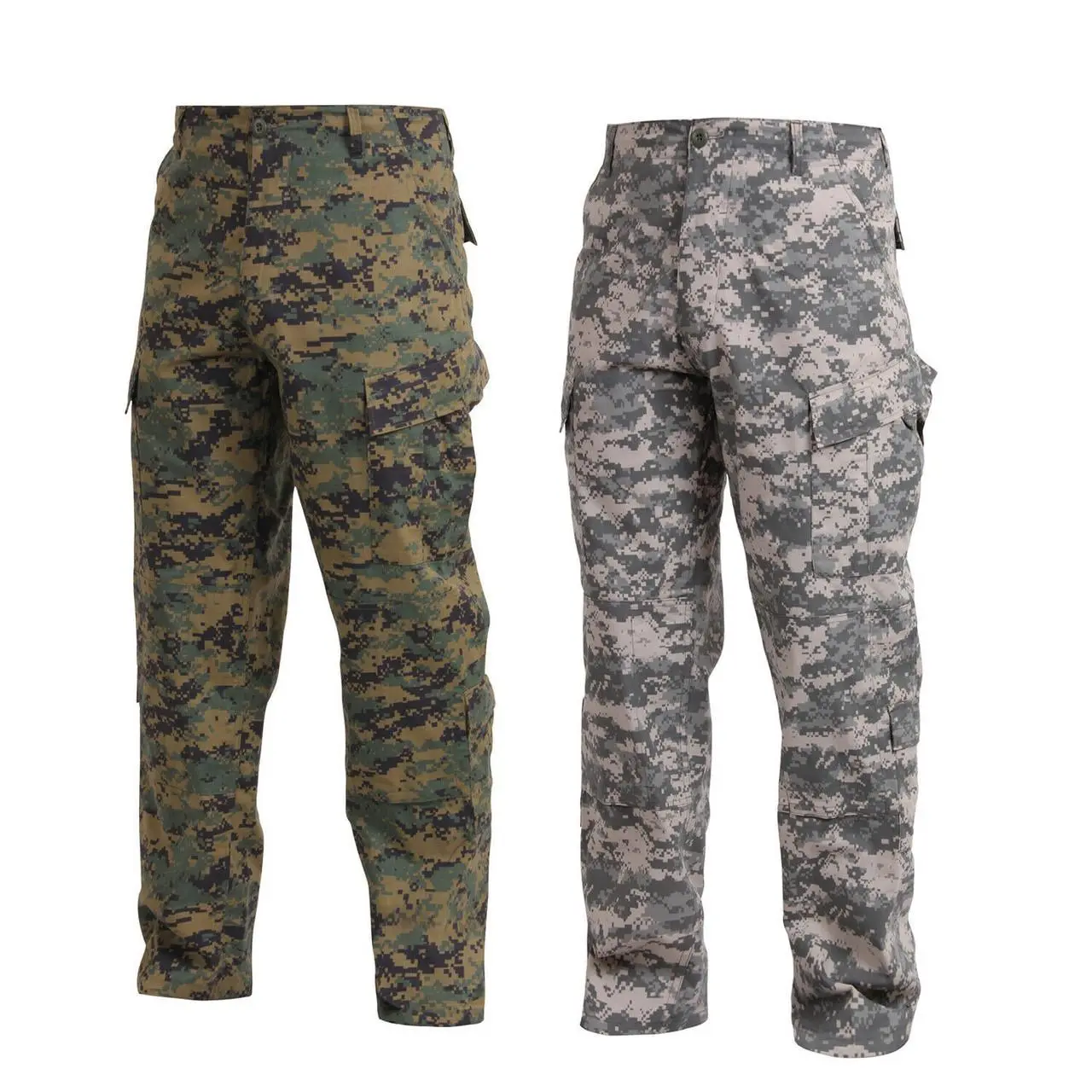 Men's ACU Style Cargo Combat Pants in Digital Camouflage with 6 Pockets, Reinforced Knees, and an Adjustable Drawstring Waist, Menswear, Military Style Outfits, Reinforced Seat, Near-Mil-Spec, Uniform, Acu Digital Camo, Button