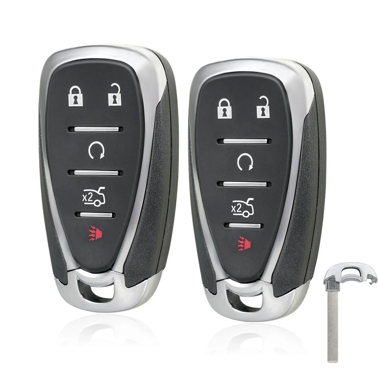 2-Pack Car Key Fob Shell Case Replacement with Uncut Blade, 5-Button Design (Lock/Unlock, Trunk/Panic Functions) for 2016-2021 Chevrolet Malibu, Camaro, Cruze