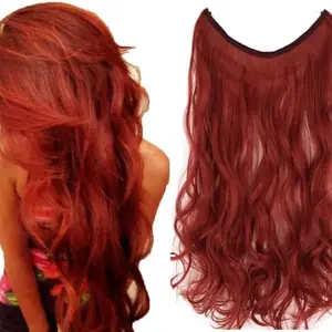 Orange Red Hair Invisible Wire Hair Extenison  Long Thick Smooth Heat Resistent Fiber Curly Wavy Hair Pieces Synthetic Hair Extensions for Women Girl Lady