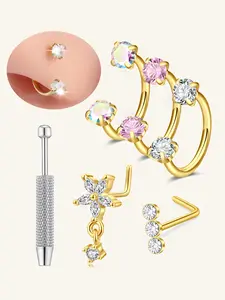 Stainless Steel Oxidized Zirconia Cubic Zirconia Nose Ring, Horseshoe Nose Hoop L-Shaped Nose Stud, Women's U-Shape Half Ear Cuff, Spiral Piercing Jewelry