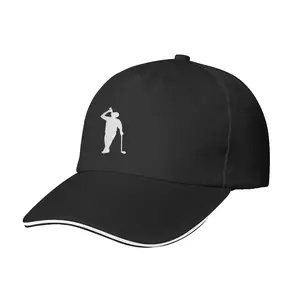 Adjustable Golf Baseball Cap – Black Polyester Hat with White Golfer Silhouette, Breathable & Stylish Gift for Sports Lovers
