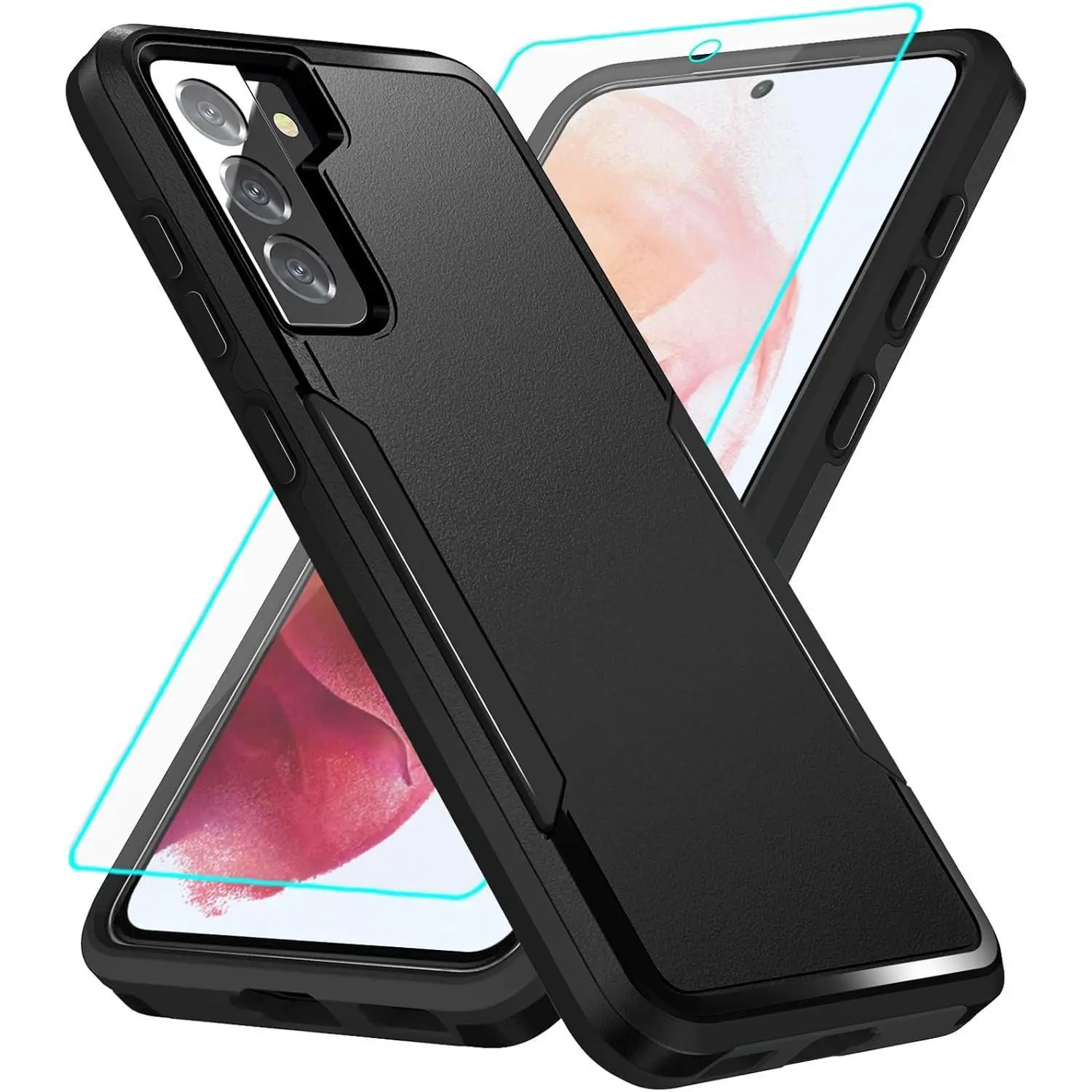 Heavy Duty Protective Casing for Samsung Galaxy S21 Smartphone - Shockproof, Scratch Proof Handheld Cellphone Devices Case with Screen Protection - Black, Shock Resistant Cover