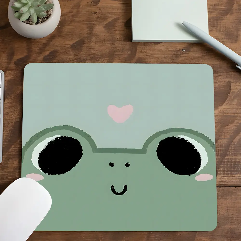 Cute Frog Kawaii Animal Square mouse pad, Non Slip Mousepad, Desktop Protective Pad, Rubber Anti-slip Lockedge Work Pad, Small Size for Laptop, Desktop Games, Work, Family