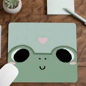 Cute Frog Kawaii Animal Square mouse pad, Aesthetic Desktop Decorative Protective Pad, Rubber Anti-slip Lockedge Work Pad, Small Size Suitable for Laptop, Desktop Computer Games, Work, Family