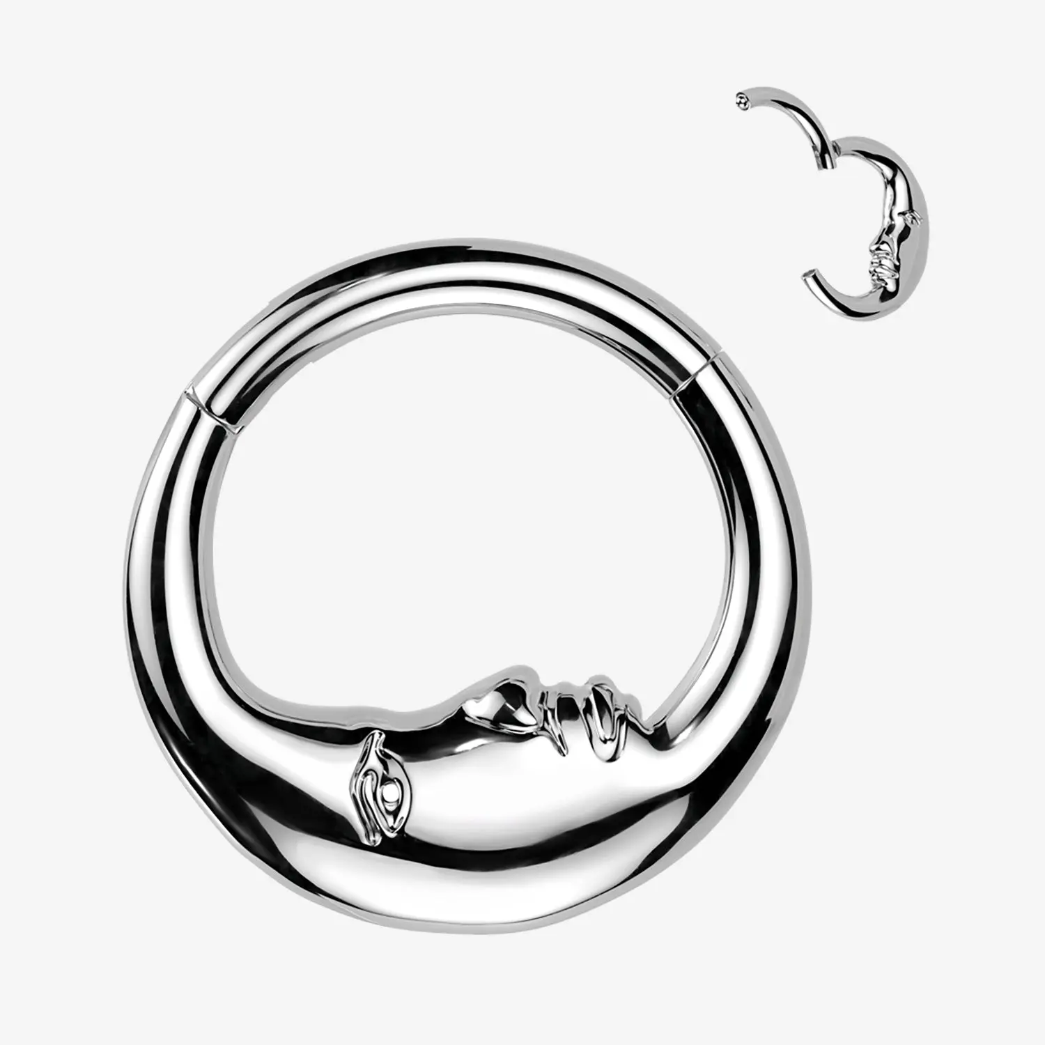 Crescent Moon Face Clicker Hoop Ring 316L Stainless Steel 16 Gauge 8/10mm Diameter for Septum Ear Facial Piercings