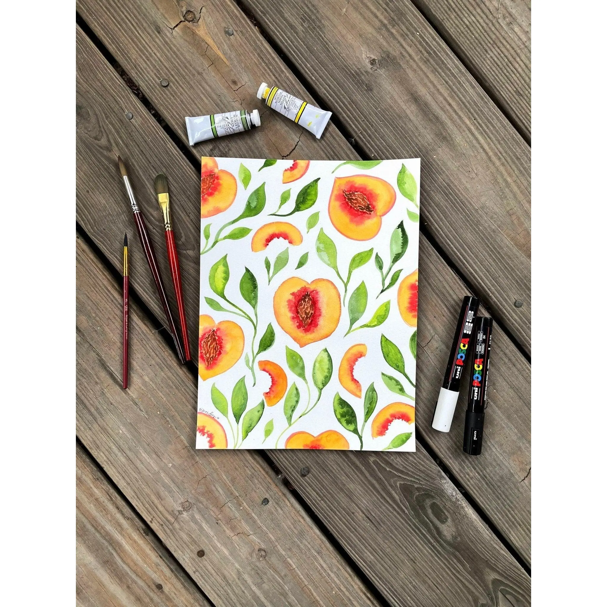 Watercolor Peaches Original Painting | Kitchen Wall Art
