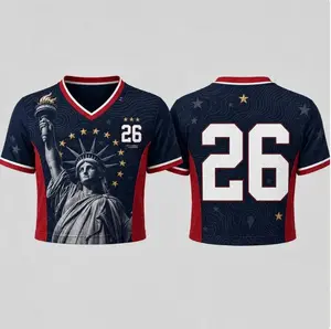 USA Statue Graphic Jersey 26 Number Custom Fan Shirt Crop Top Style Breathable Sports Tee Patriotic Outfit Game Day Wear