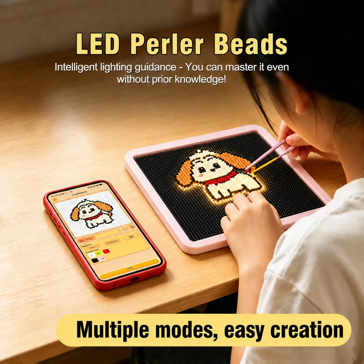 App Guided Fuse Bead Pegboard,Smart LED Bead Art Board with App Patterns, USB Light Pegboard for Fuse Beads, Kids DIY Craft Toys Starter Birthday Gift Set,Photo to Pattern Melty Beads Peg Boards,Craft Projects for Adults and Children