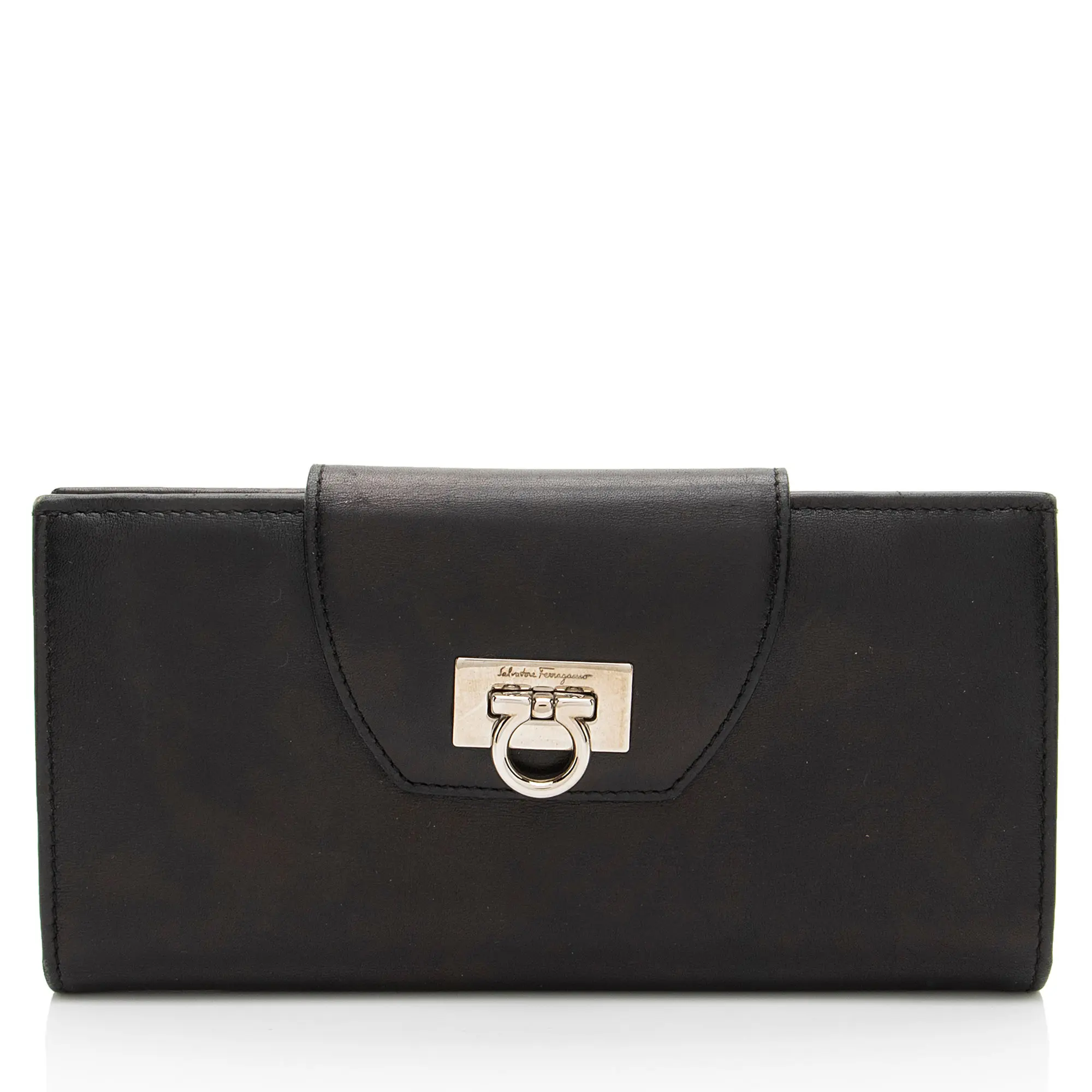 Pre-owned SALVATORE FERRAGAMO Calfskin Small Leather Goods Ferragamo Gancini Long Wallet