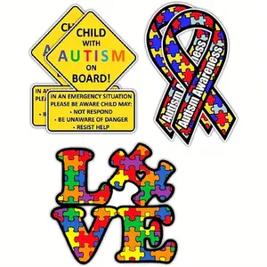 5Pcs Child with Autism Awareness Car Sticker Set - Car Truck Decal Sticker. Alert Responders