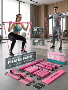 Ayombo Total Body Pilates Bar Kit – Adjustable 3-Section Resistance Bands System for Home Workouts, Tone Legs, Glutes, Core & Arms