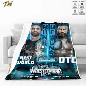 WWE CM Punk vs Roman Reigns Flannel Blanket, Cozy Velveteen Throw Blanket for Couch Sofa Bed, Soft Lightweight Warm Wrestling Blanket, WrestleMania Wrestling Fan Bedroom Decor Gift