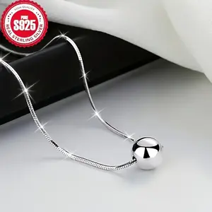 1pc Elegant 925 Sterling Silver Necklace for Women - Simple Retro Bohemian Style with Small Ball Pendant, Snake Bone Chain - Ideal for Daily Wear & Gift-Giving Occasions