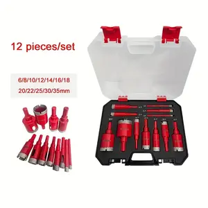 12-piece diamond welding red dry drill bit set to achieve efficient and convenient diamond coating, suitable for granite, marble, full-size glass tiles and ceramics.