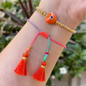 Summer heart pom pom Adjustable Slider Bracelets Charm Bracelets