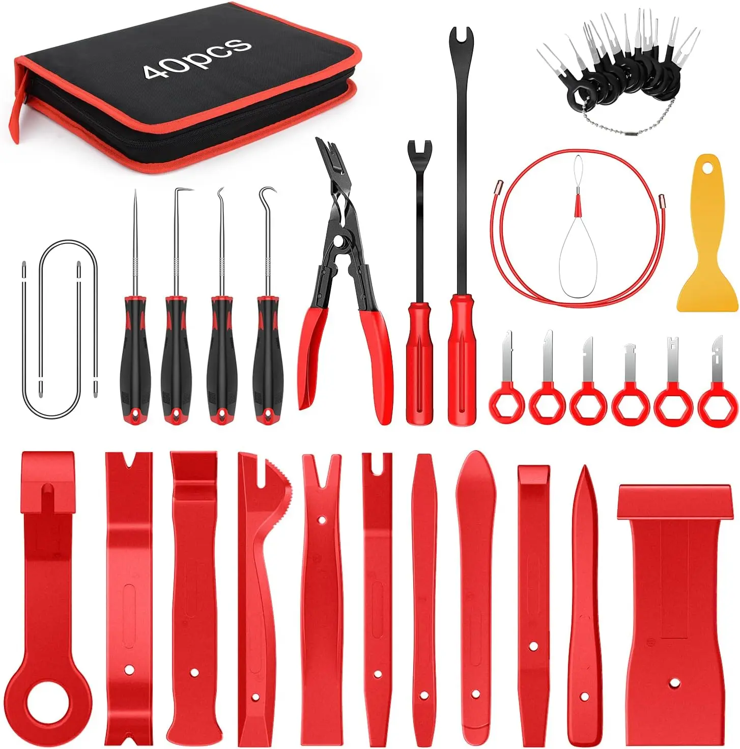Nilight 40Pcs Auto Trim Removal Tool Set - Car Repair Tools with Panel Audio Remover, Clip Plier, Upholstery Remover, Precision Hook and Pick Set, Car Film Scraper for Automotive Vehicle Repair