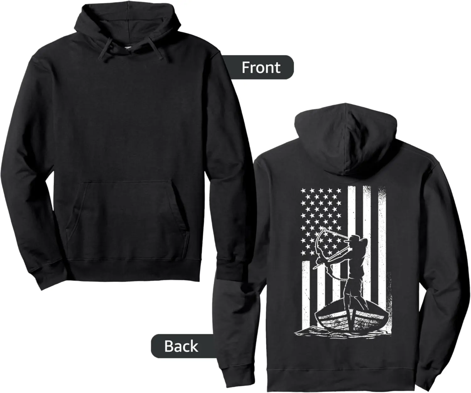Bowfishing American Flag, Bow Hunting Fish Pullover Hoodie