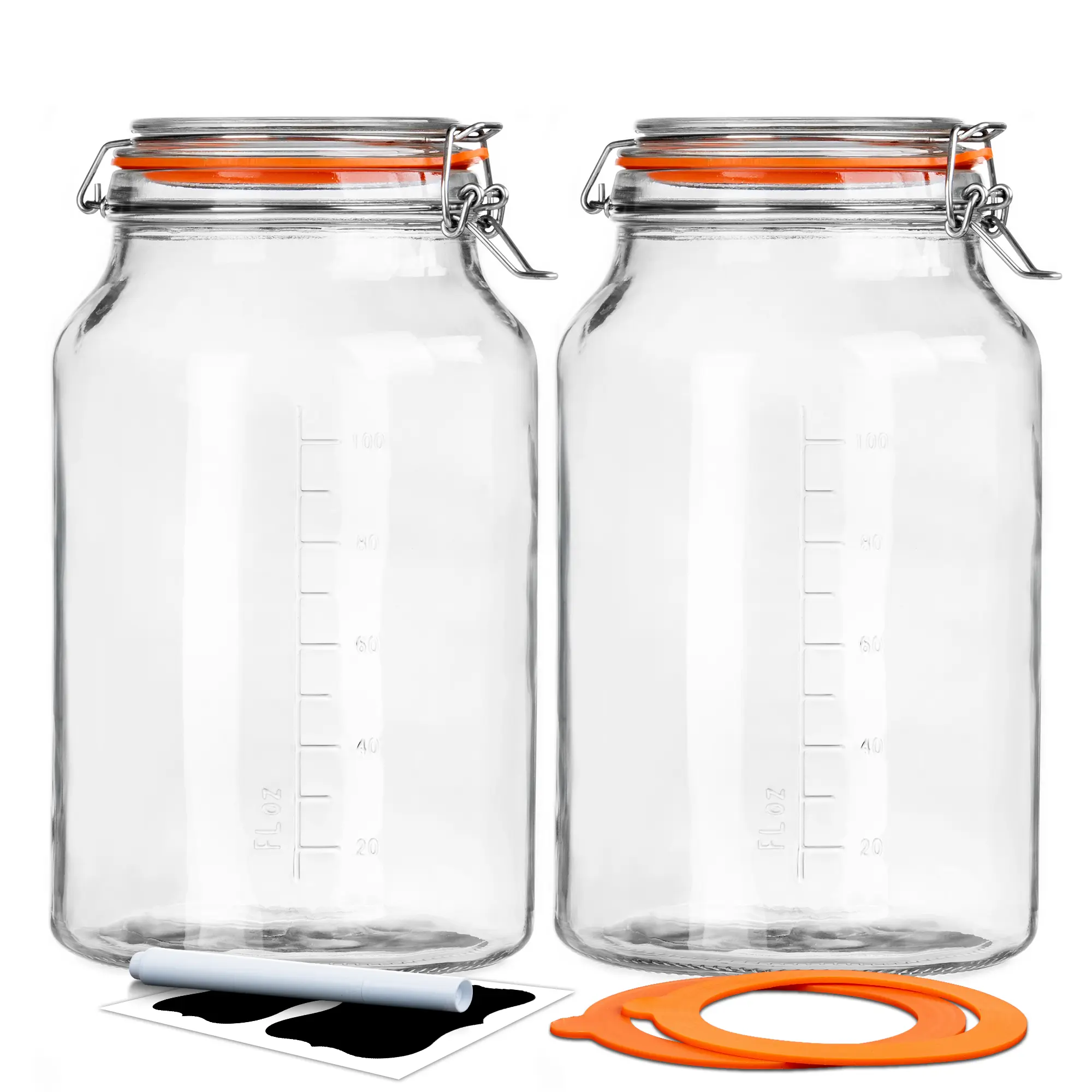 2 Pc Wide Mouth Mason Jars with Measurement Marks, 1 Gallon Glass Jars with Airtight Lid, Large Glass Storage Containers with Lids, Kitchen Pantry Storage for Flour, Sugar, 138oz, Dishwasher safe
