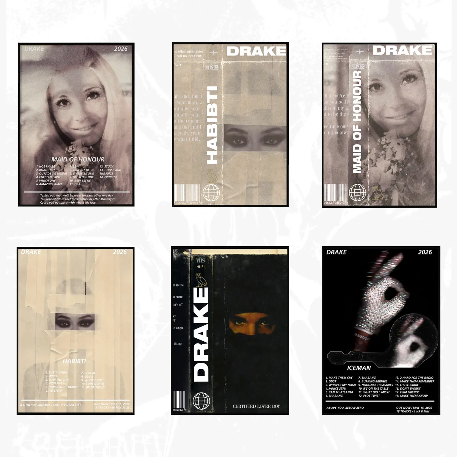 SET 6 Drake Music Album Cover Poster Premium Wall Art Poster Unframed HD Print Home Office Decor Unique Trendy Gift