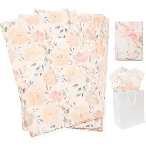 White Floral Tissue Paper for  Bags and Packaging, 28 Large Sheets Bulk Pack, White and Pink Flower Pastel, Bridal Wrapping Paper for Wedding or Girl  Shower, decoupage, stuffing paper