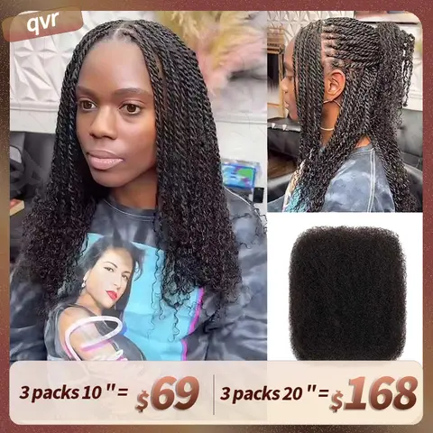 QVR 100% Human Hair Afro Kinky Bulk Pieces for Braiding & Dreadlocks, 10-22 Inches Natural Black, 3 Packs Curly Hair Extensions with Quick Weaves, Summer Deal,sohochic