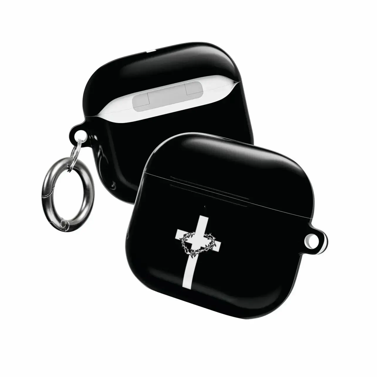Minimalist Christian Cross AirPods Case – Aesthetic Black Cover with White Thorn Crown Cross for AirPods Pro 1 2 3, AirPods 1234