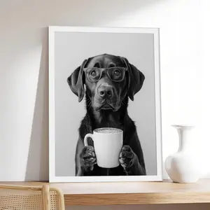 Chocolate Lab Coffee _ Bar Decor, Funny Labrador Dog,vintage, couple，Minimalist Neutral Poster Print, Aesthetic Wall Decor for Bedroom.