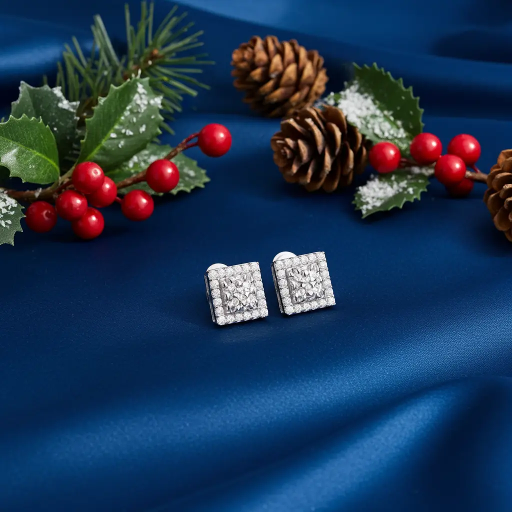 Diamondcelebritees 1.00ct Moissanite White 925 Sterling Silver Women's Square Shape Nugget Earrings