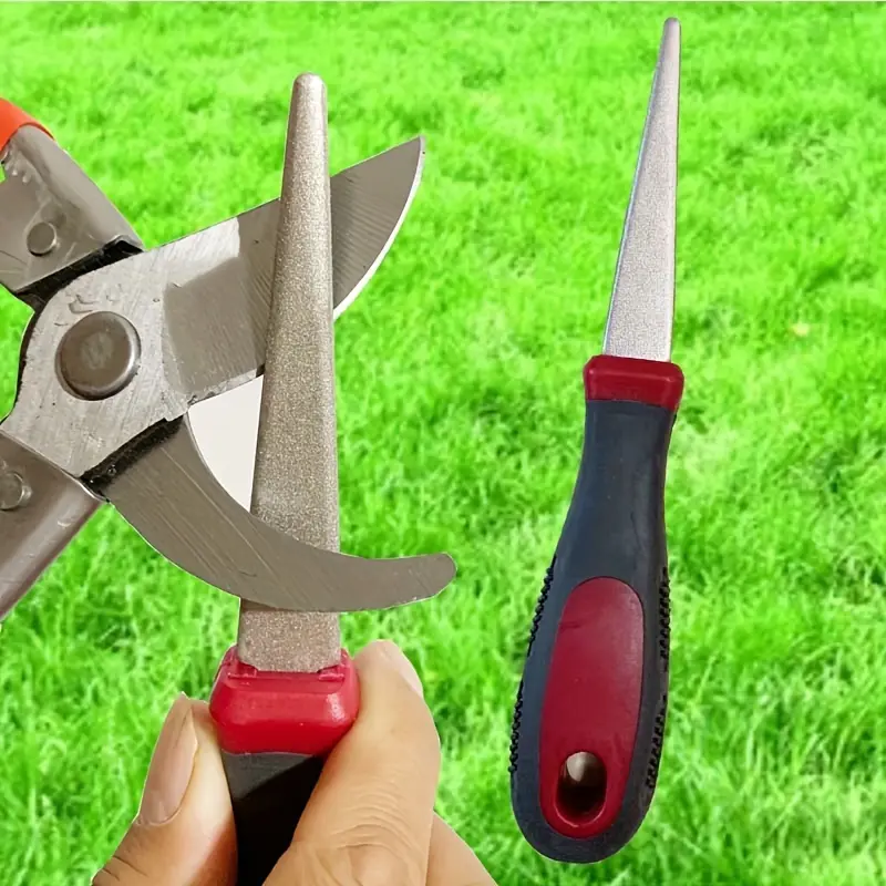 1pc Diamond Coated Sharpening Rod - Effortlessly Restore Scissors, Knives & Garden Tools - Versatile, Flat & Curved Sides - Ergonomic Handheld Sharpener - Essential Kitchen & Garden Home Supplies