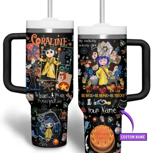 Coraline Memory Cartoon Cup 20oz 40 oz Tumbler With Handle, Retro Cartoon Cup, Memory Movies, Gifts