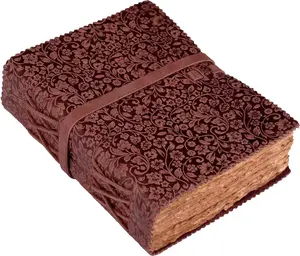 Leather Bound Floral Embossed Journal Vintage Blank Paper Travel Diary, Notebook for Writing, Drawing, Sketchbook 200 Pages, 6”X4” (A6)
